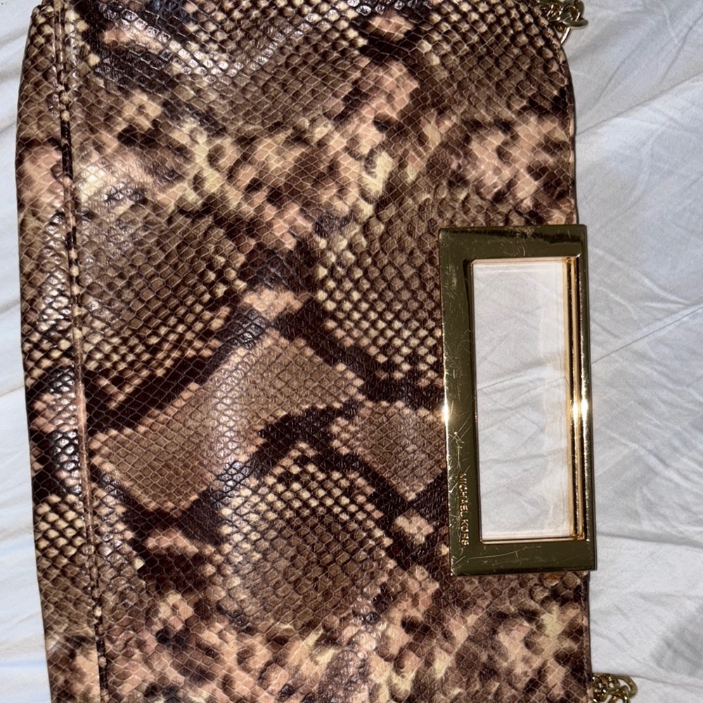 Snake Print Clutch with Gold Accents